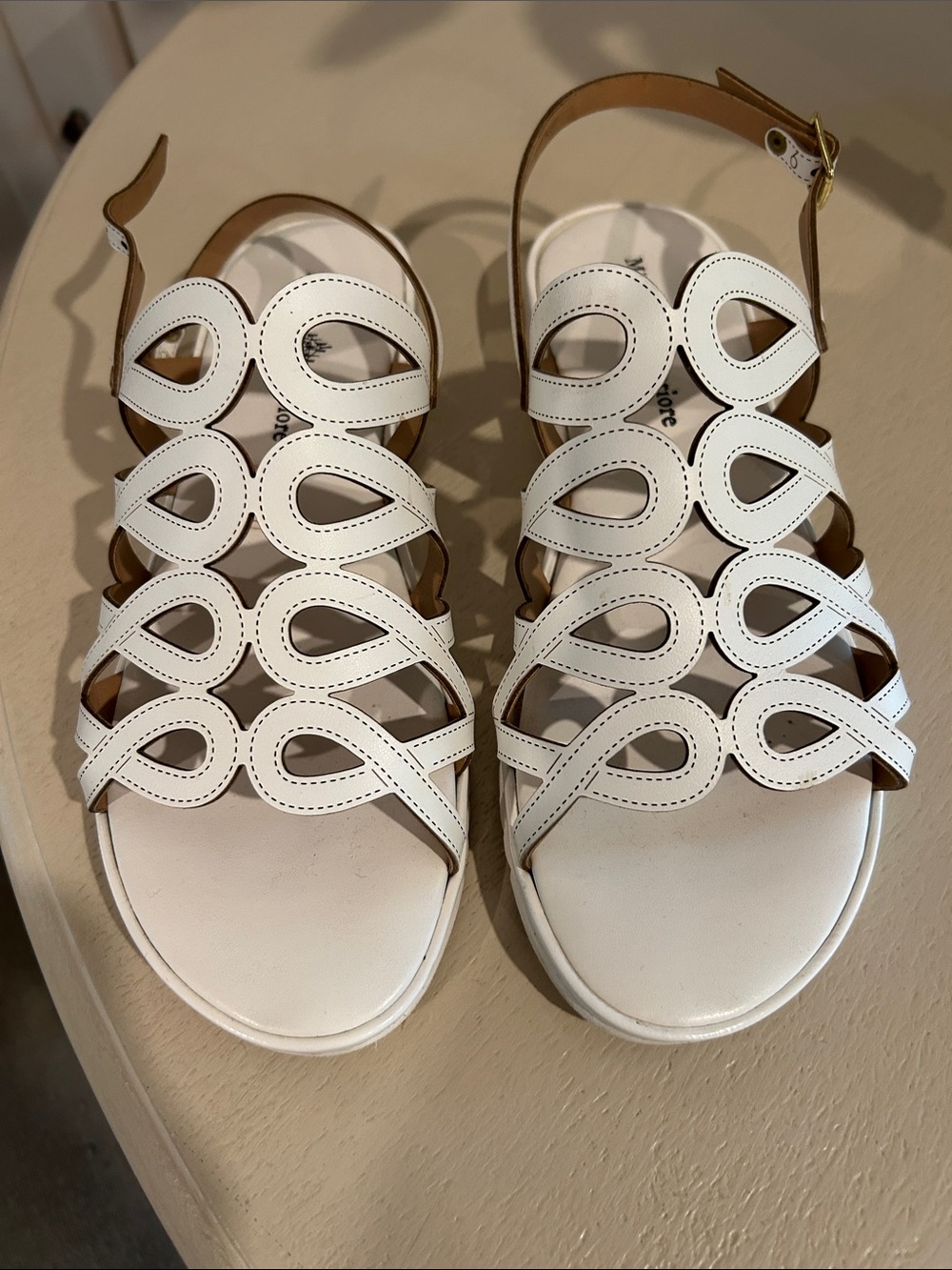 Women’s White Cutout Strappy Sandals with Ankle Buckle